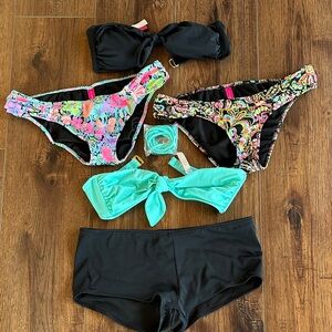 Victoria's Secret 2000 era Black, Multicolor Floral Mix Bikini Set